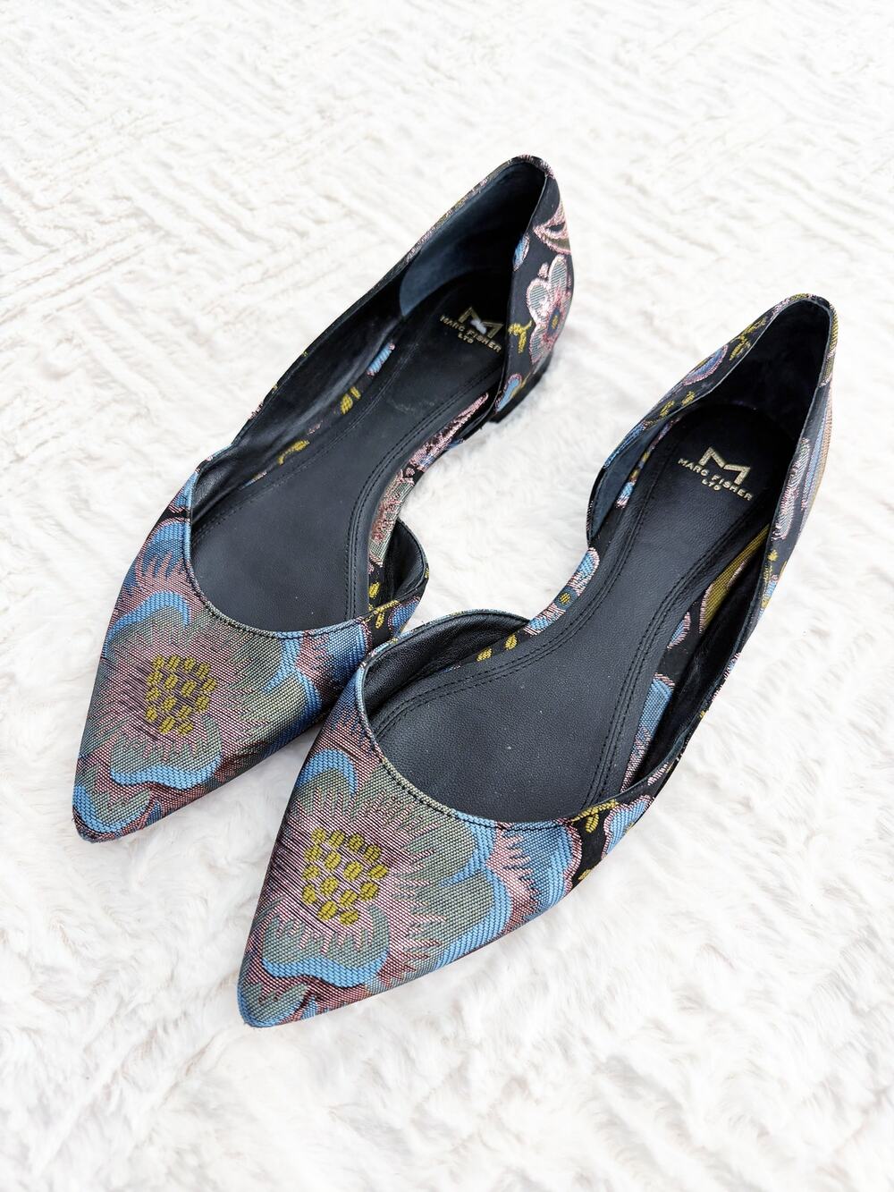 Marc Fisher Floral Brocade d'Orsay Pointed Toe Flats Castlecore Romantic Regency